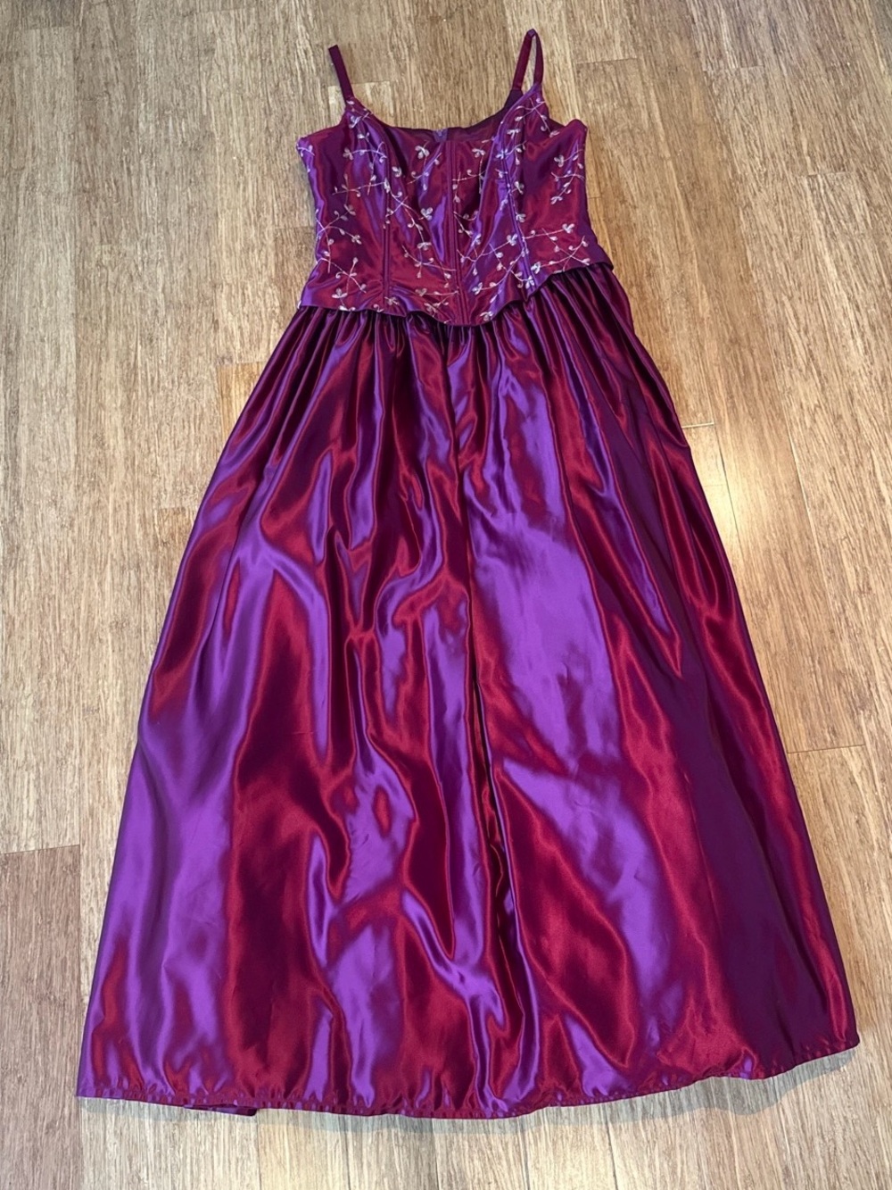 Gunne Sax Satin Maxi Dress in Deep Wine Purple